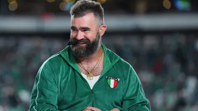 PHILADELPHIA, PENNSYLVANIA – SEPTEMBER 16: ESPN analyst Jason Kelce looks on prior to the game between the Atlanta Falcons and Philadelphia Eagles at Lincoln Financial Field on September 16, 2024 in Philadelphia, Pennsylvania. (Photo by Mitchell Leff/Getty Images)