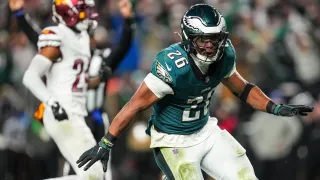 PHILADELPHIA, PENNSYLVANIA – NOVEMBER 14: Saquon Barkley #26 of the Philadelphia Eagles reacts after his touchdown run against the Washington Commanders during the fourth quarter at Lincoln Financial Field on November 14, 2024 in Philadelphia, Pennsylvania. (Photo by Mitchell Leff/Getty Images)