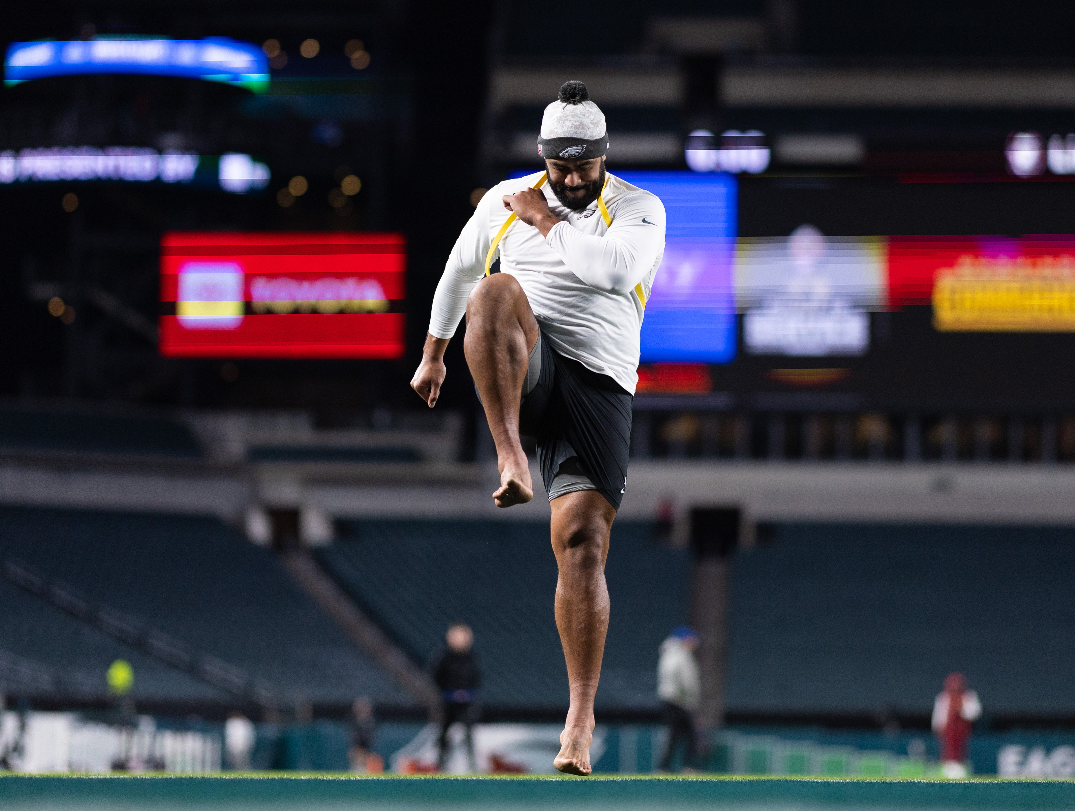 Nov 14, 2024; Philadelphia, Pennsylvania, USA; Philadelphia Eagles offensive tackle Jordan Mailata before a game against the Washington Commanders at Lincoln Financial Field. Mandatory Credit: Bill Streicher-Imagn Images