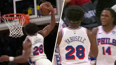 ‘Guerschon with the hammer!' — Yabusele throws down a one-handed slam vs Lakers