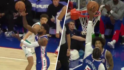 Andre Drummond throws down Paul George's alley-oop lob