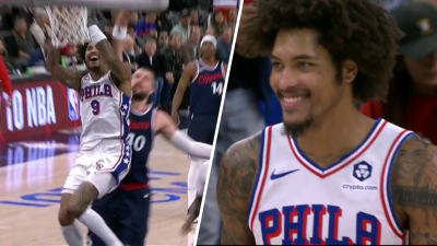 Kelly Oubre Jr. draws contact, slams home the and-1 dunk