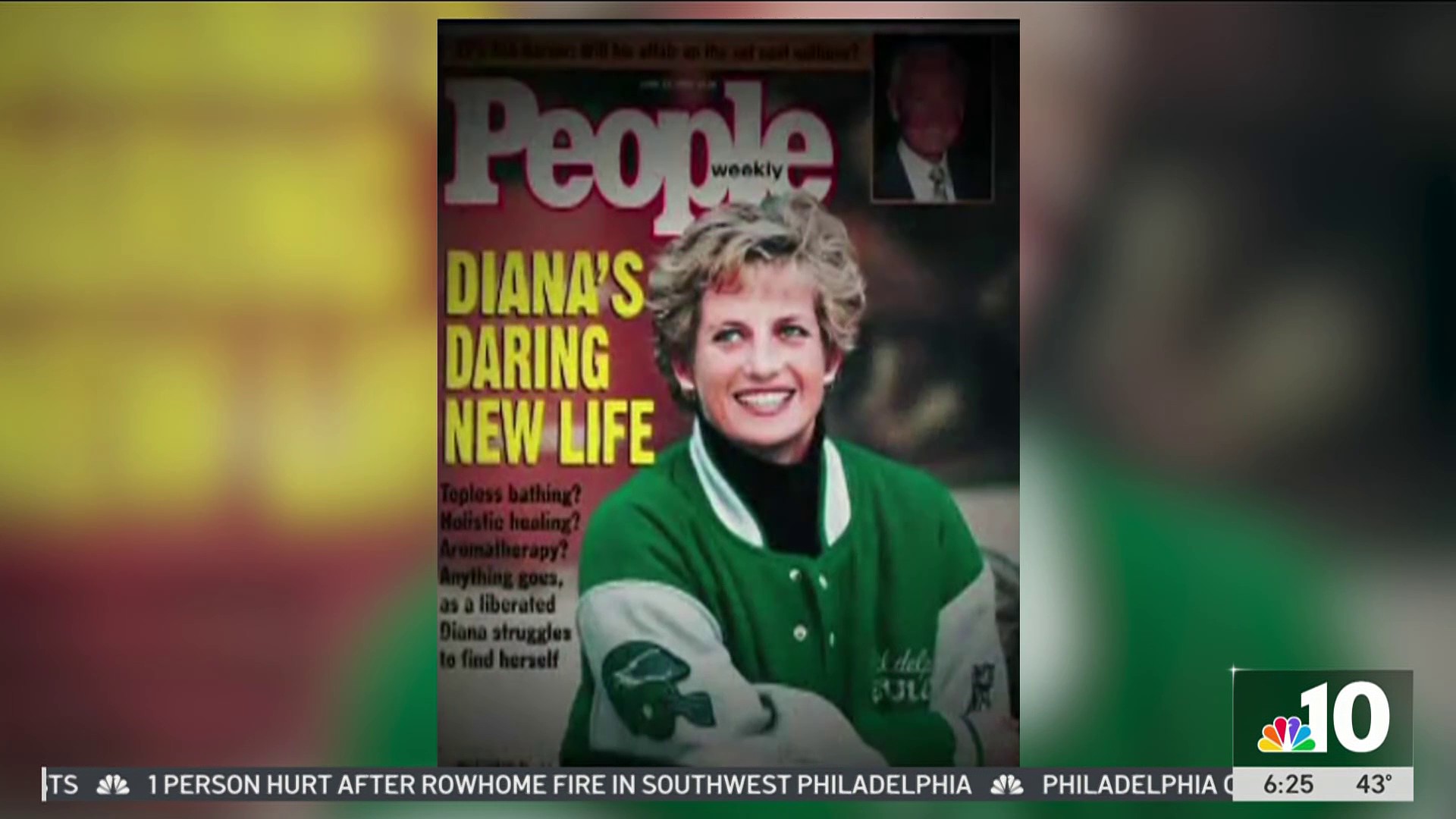 Princess Diana on the cover of People magazine in a Philadelphia Eagles jacket.