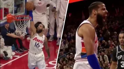 “Caleb Martin with the hammer!” — Martin throws down a one-handed slam vs Spurs