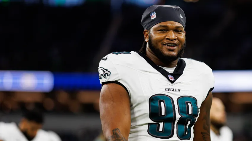 INGLEWOOD, CALIFORNIA – NOVEMBER 24: Defensive tackle Jalen Carter #98 of the Philadelphia Eagles walks off the field prior to an NFL football game against the Los Angeles Rams, at SoFi Stadium on November 24, 2024 in Inglewood, California. (Photo by Brooke Sutton/Getty Images)