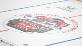 CHICAGO, ILLINOIS – DECEMBER 27: The NHL Discover Winter Classic logo after being installed during the rink build-out for the Discover NHL Winter Classic between the Chicago Blackhawks and St. Louis Blues at Wrigley Field on December 27, 2024 in Chicago, Illinois.  (Photo by Chase Agnello-Dean/NHLI via Getty Images)