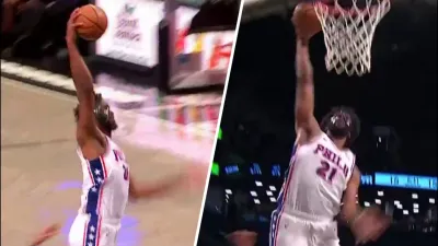 ‘Embiid with the hammer!' — Joel throws down a one-handed dunk in Brooklyn