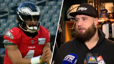 Lane Johnson on Jalen Hurts' return to Eagles practice on Wednesday