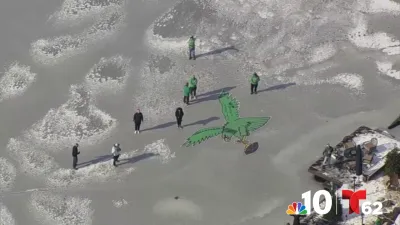 Ice, ice birdy: Frozen NJ lake tagged with Eagles logo