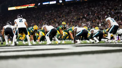 SAO PAULO, BRAZIL – SEPTEMBER 6: Quarterback Jordan Love #10 of the Green Bay Packers calls a play at the line of scrimmage during the second quarter of an NFL football game against the Philadelphia Eagles, at Arena Corinthians on September 6, 2024 in Sao Paulo, Brazil. (Photo by Brooke Sutton/Getty Images)