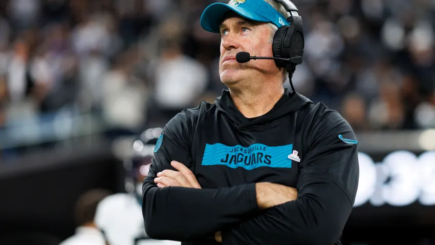 LAS VEGAS, NEVADA – DECEMBER 22: Head coach Doug Pederson of the Jacksonville Jaguars stands on the sidelines prior to an NFL football game against the Las Vegas Raiders, at Allegiant Stadium on December 22, 2024 in Las Vegas, Nevada. (Photo by Brooke Sutton/Getty Images)