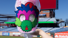 Foam mask wrapped around Phillie Phanatic mask.
