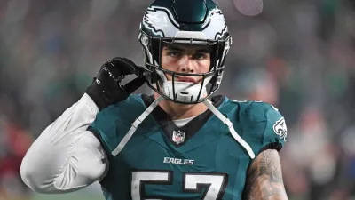 Sep 16, 2024; Philadelphia, Pennsylvania, USA; Philadelphia Eagles linebacker Ben VanSumeren (57) before game against the Atlanta Falcons at Lincoln Financial Field. Mandatory Credit: Eric Hartline-Imagn Images