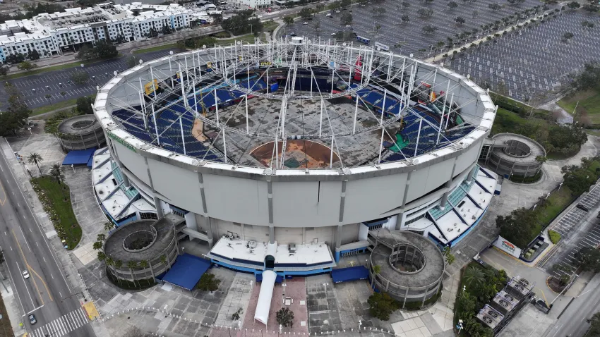 A general overall aerial view of Tropicana Field