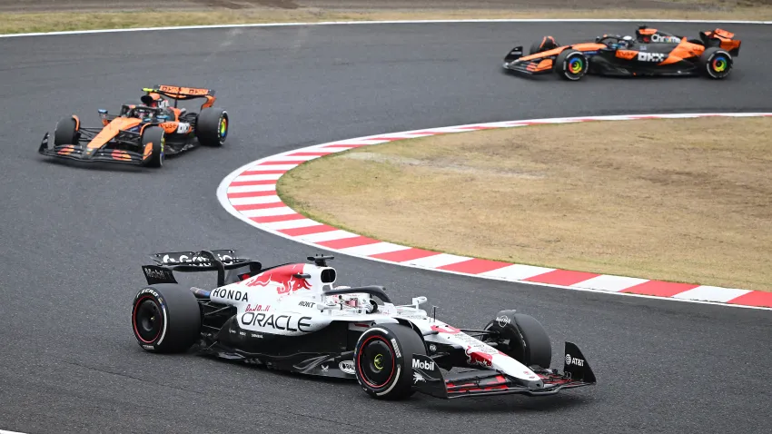 Max Verstappen leads Lando Norris and Oscar Piastri