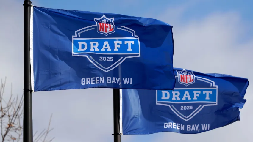 Flags promoting the 2025 NFL Draft