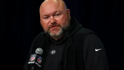 INDIANAPOLIS, INDIANA – FEBRUARY 28: General Manager Joe Douglas of the New York Jets speaks to the media during the NFL Combine at the Indiana Convention Center on February 28, 2024 in Indianapolis, Indiana. (Photo by Kevin Sabitus/Getty Images)