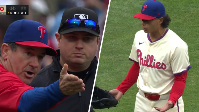 Rob Thomson has been ejected after a questionable balk call