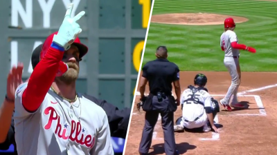 Stay hot, Bryce! Harper comes through with a RBI double to make it 1-0