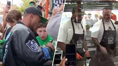 ‘Steak-Quon's' – Saquon Barkley arrives at Geno's Steaks for Madden 26 event