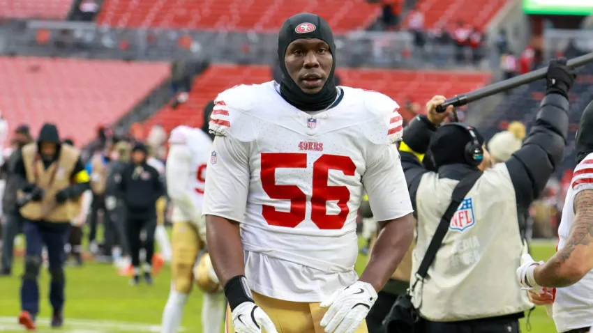 CLEVELAND, OH – NOVEMBER 30: San Francisco 49ers defensive end Keion White (56) leaves the field following the National Football League game between the San Francisco 49ers and Cleveland Browns on November 30, 2025, at Huntington Bank Field  in Cleveland, OH. (Photo by Frank Jansky/Icon Sportswire via Getty Images)