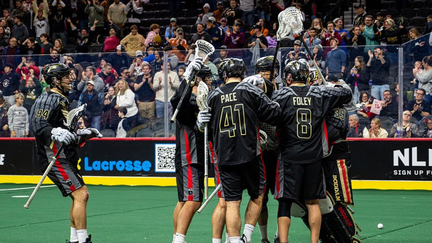 The Philadelphia Wings celebrate defeating the Colorado Mammoth during an NLL box lacrosse game at Xfinity Mobile Arena in Philadelphia, United States, on December 13, 2025 (Photo by Dan Squicciarini/NurPhoto via Getty Images).