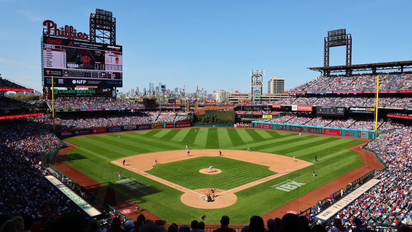 PHILADELPHIA, PENNSYLVANIA – APRIL 12: A view of the field in action during a game between the Philadelphia Phillies and the Arizona Diamondbacks at Citizens Bank Park on April 12, 2026 in Philadelphia, Pennsylvania. The Diamondbacks won 4-3. (Photo by Hunter Martin/Getty Images)