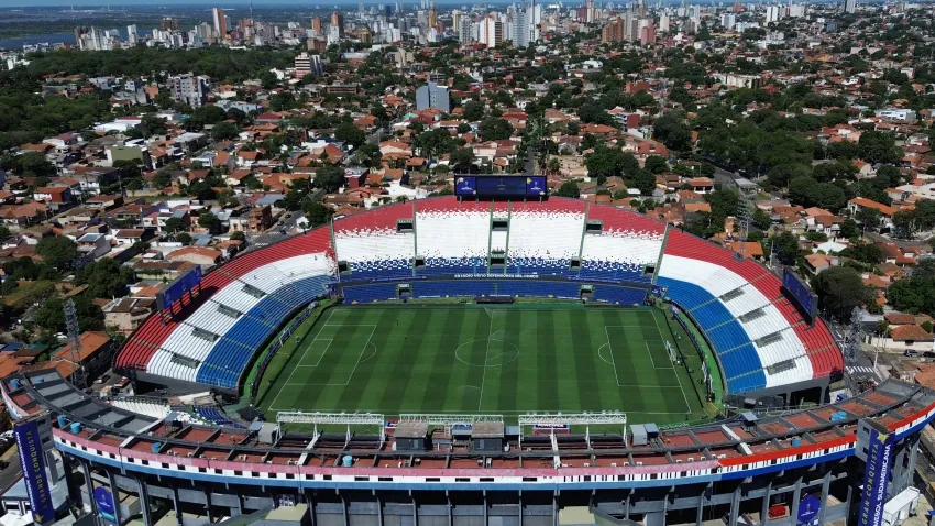 ASUNCION, PARAGUAY – NOVEMBER 20. Aerial view of the Defensores del Chaco Stadium ahead of the Copa CONMEBOL Sudamericana 2025 Final between Lanus and Atletico Mineiro on November 20, 2025 in Asuncion, Paraguay. (Photo by Christian Alvarenga/Getty Images)