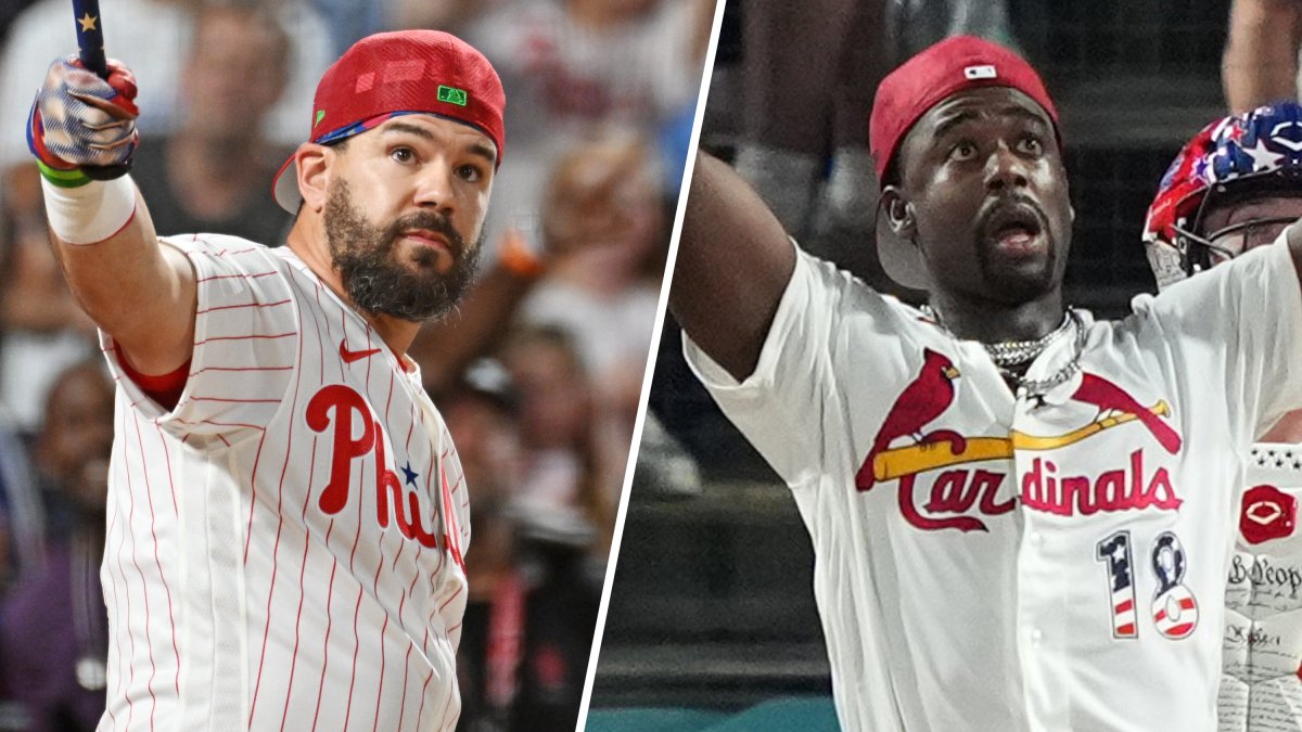 Kyle Schwarber and Jordan Walker during the Home Run Derby final