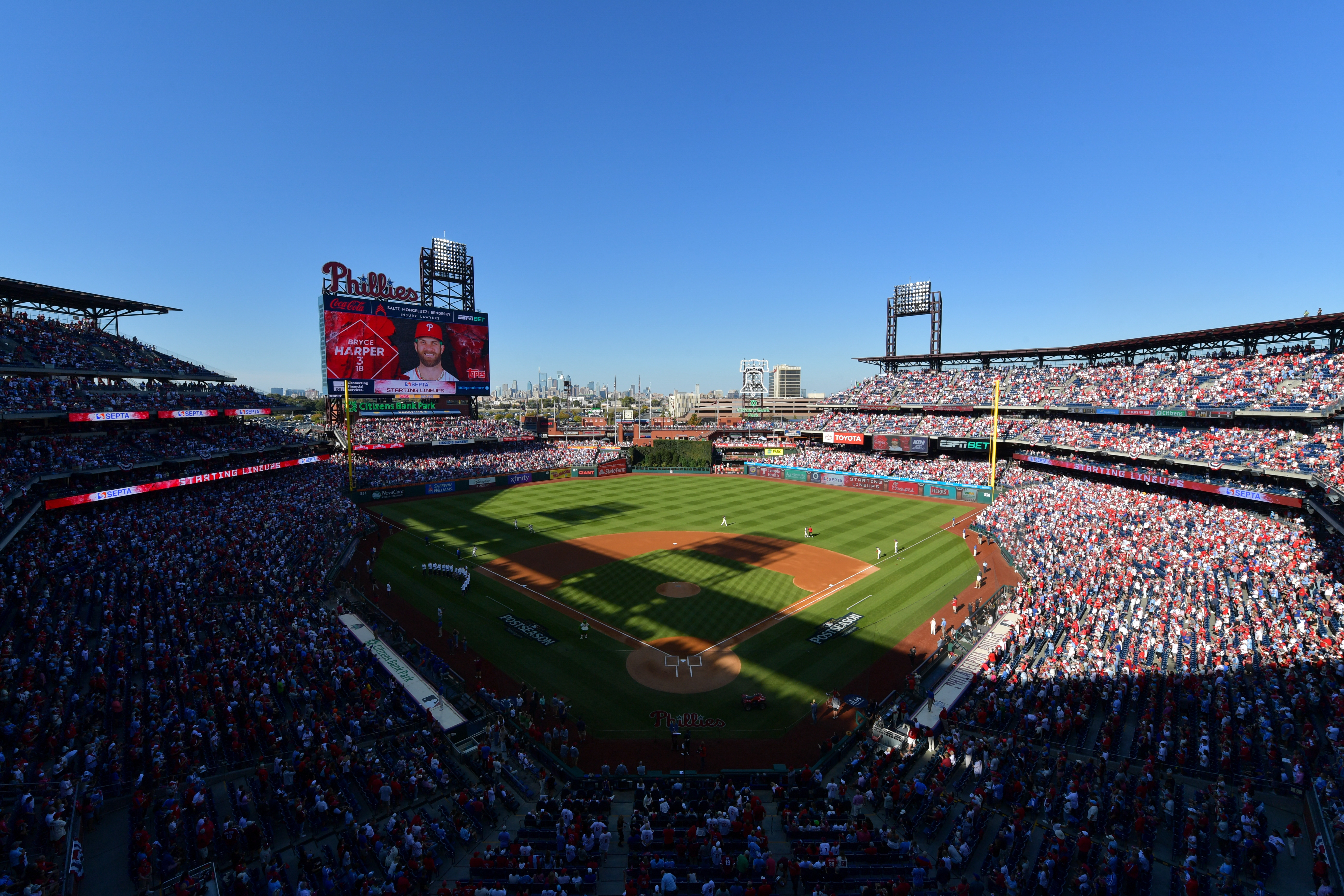 Oct 6, 2024; Philadelphia, Pennsylvania, USA; A general view before game two of the NLDS between the New York Mets and Philadelphia Phillies for the 2024 MLB Playoffs at Citizens Bank Park. Mandatory Credit: Kyle Ross-Imagn Images