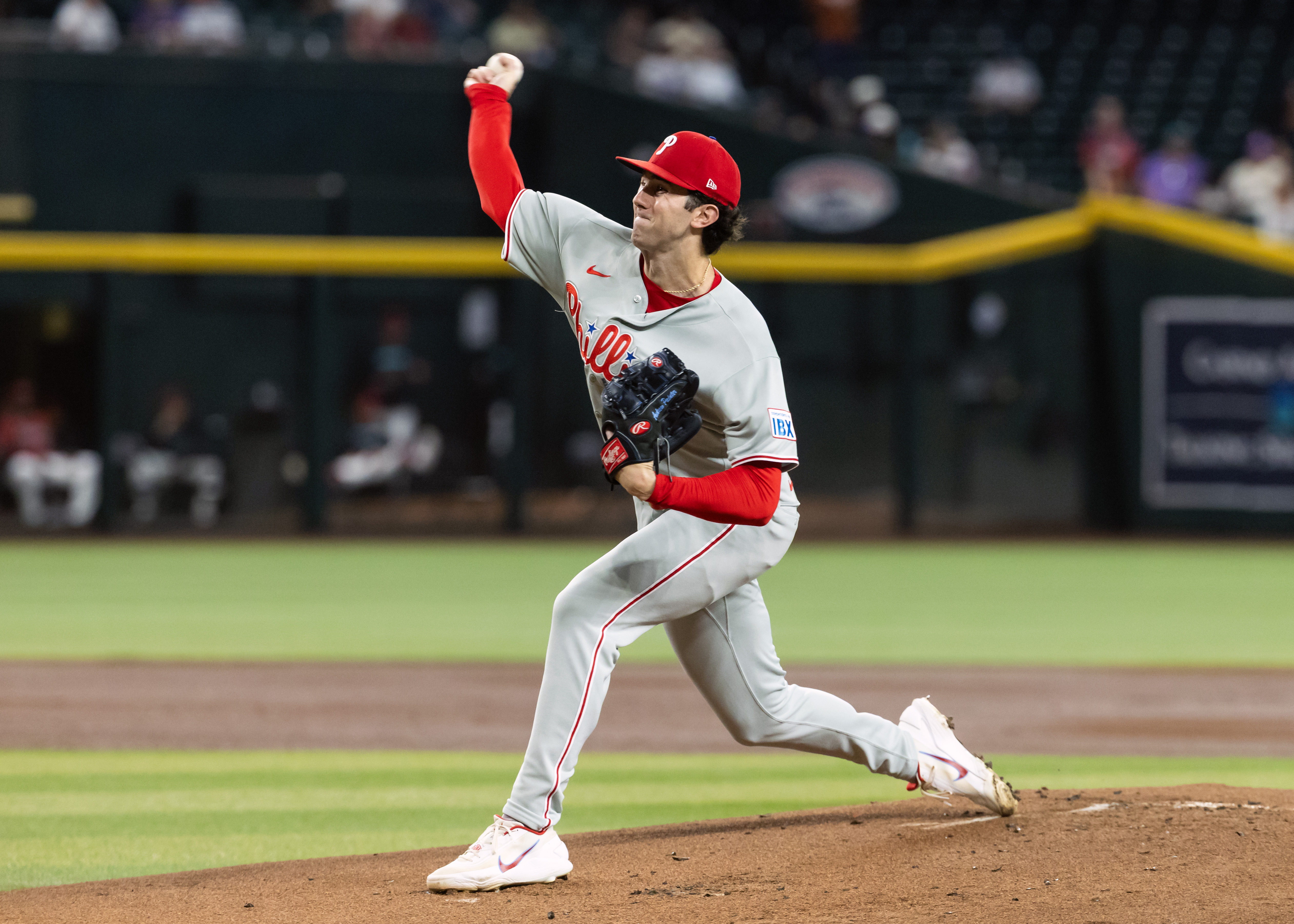 Sep 2, 2026; Phoenix, Arizona, USA; Philadelphia Phillies pitcher Andrew Painter in the first inning against the Arizona Diamondbacks at Chase Field. Mandatory Credit: Mark J. Rebilas-Imagn Images