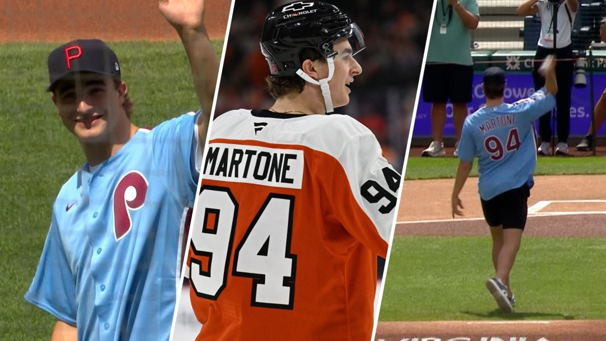 Flyers rookie Martone throws out first pitch before Phillies game