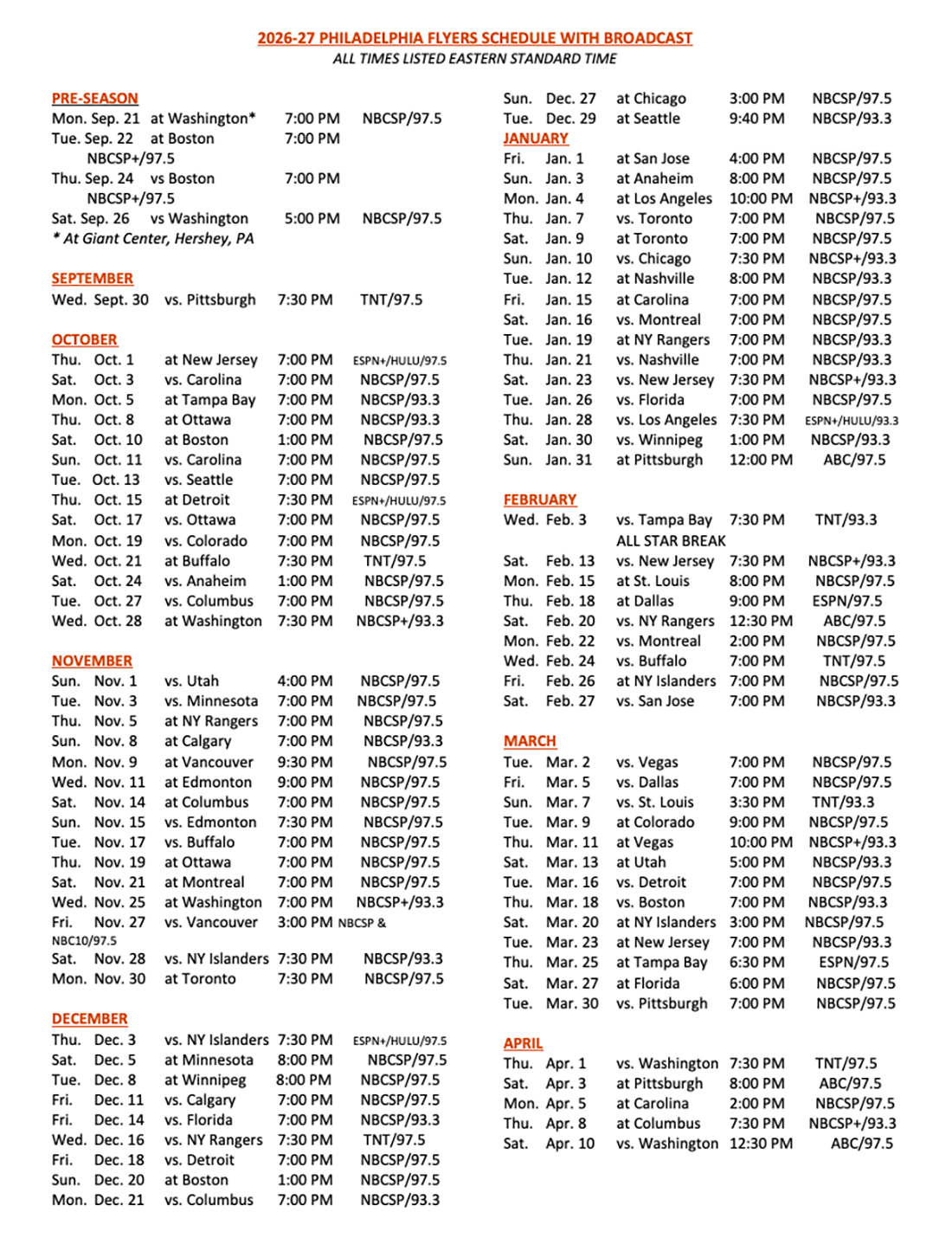 Flyers’ local broadcast schedule features 71 games with preseason – NBC ...