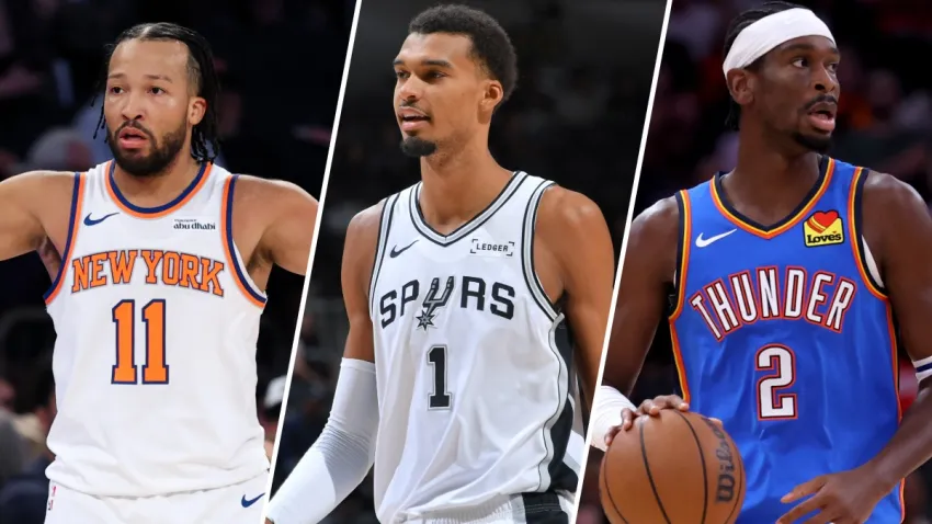 Split image (L-R) of Jalen Brunson, Victor Wembanyama and Shai Gilgeous-Alexander.