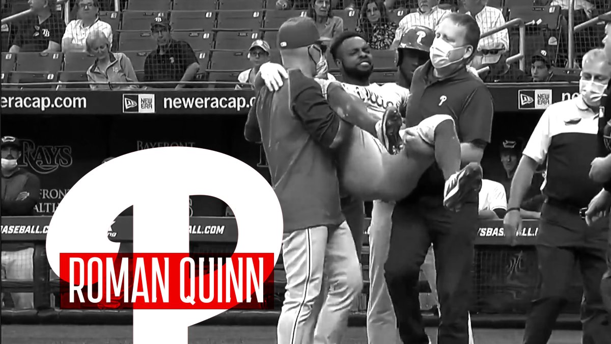 Phillies' Roman Quinn helped off the field with Achilles injury